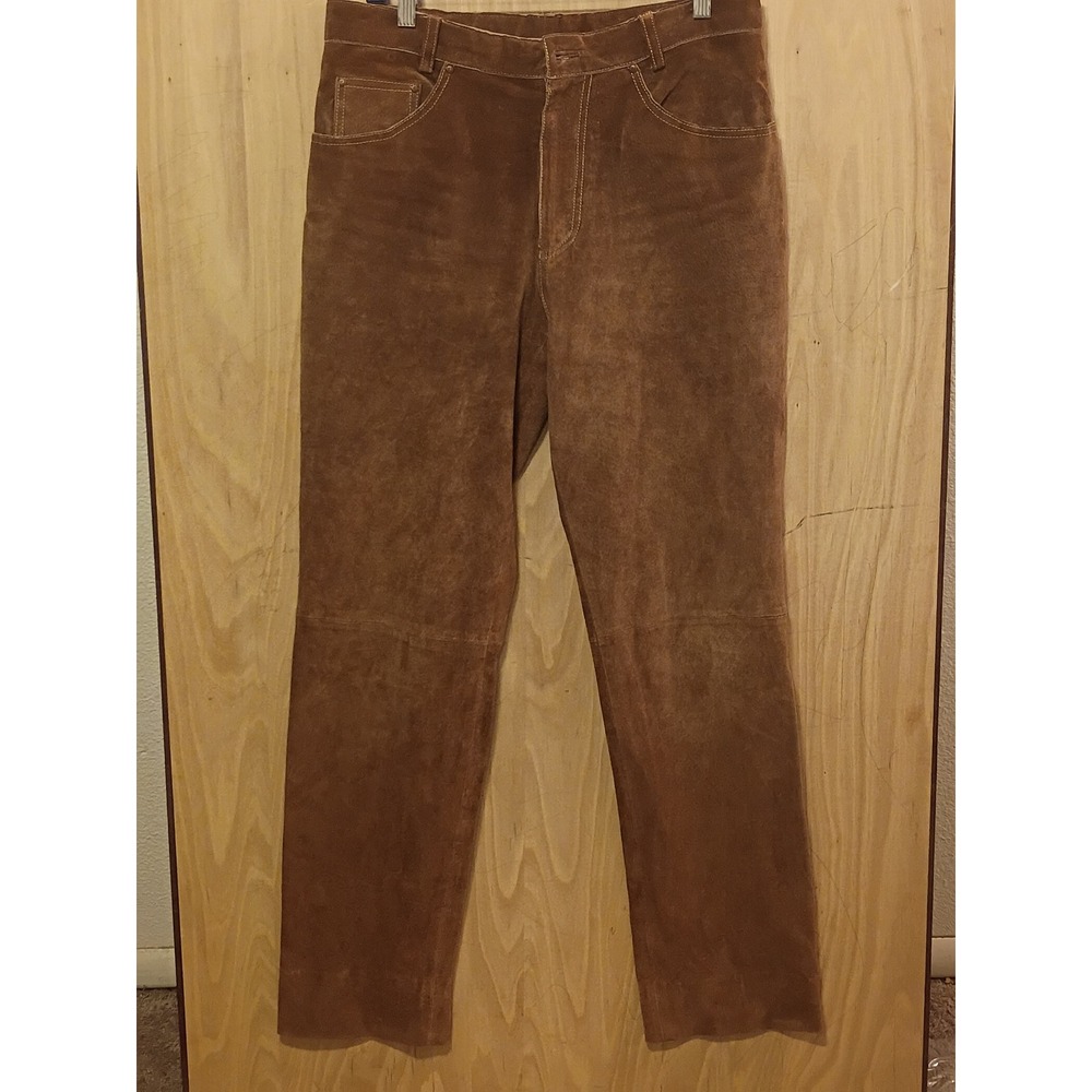 M. Julian Wilsons Brown Suede Leather Pants Mens 34 Straight Leg Western